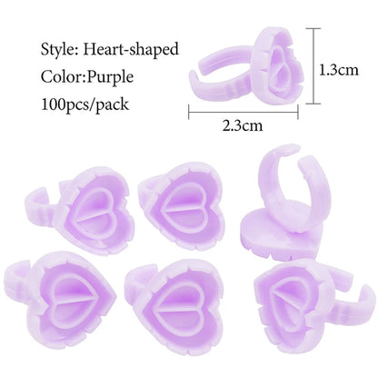 100 Pcs Disposable Eyelash Glue Ring Holder Cup Heart-shaped Plastic