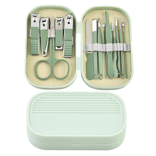 14 Piece Deluxe Manicure & Pedicure Set Pink And Blue Stainless Steel