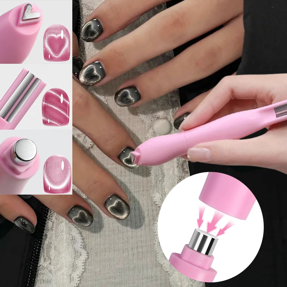 1Pcs 3-In-1 Heart Shape Cat Eye Nail Art Magnet Double Line Moon Snake