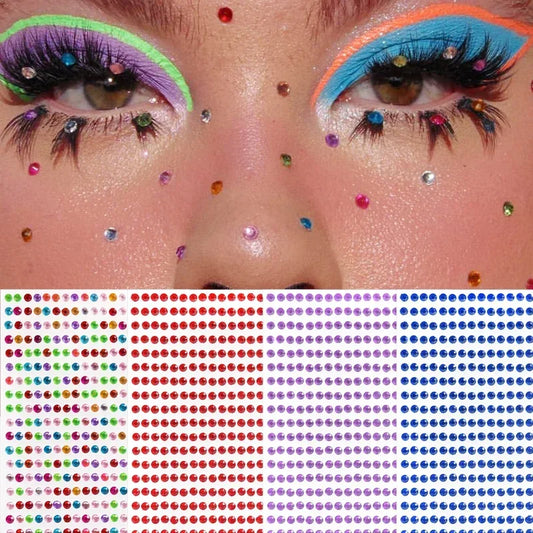 4mm Colorful Face Makeup Jewels Acrylic Temporary Tattoo Self Adhesive
