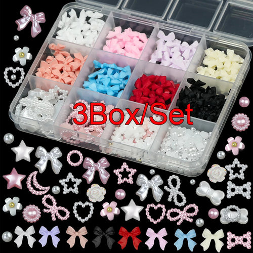 12/15Grids/box Mixed Resin Bowknot Nail Art Decorations 3D Acrylic