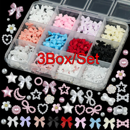 12/15Grids/box Mixed Resin Bowknot Nail Art Decorations 3D Acrylic