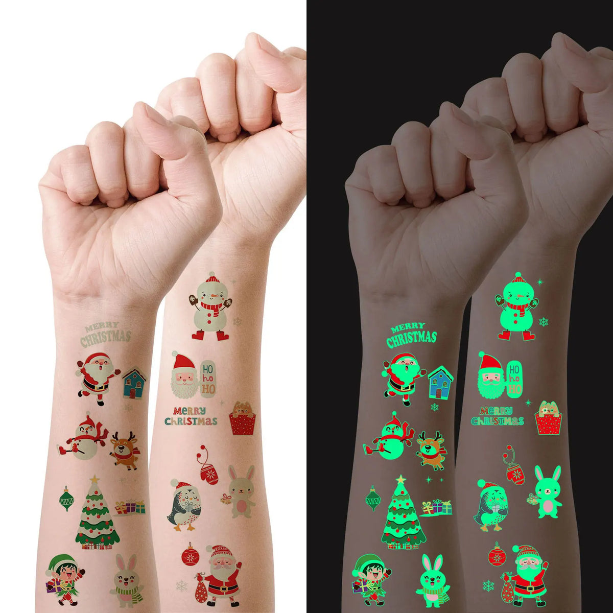 10 Sheets Christmas Luminous Tattoo Stickers,Cartoon Snowman Christmas
