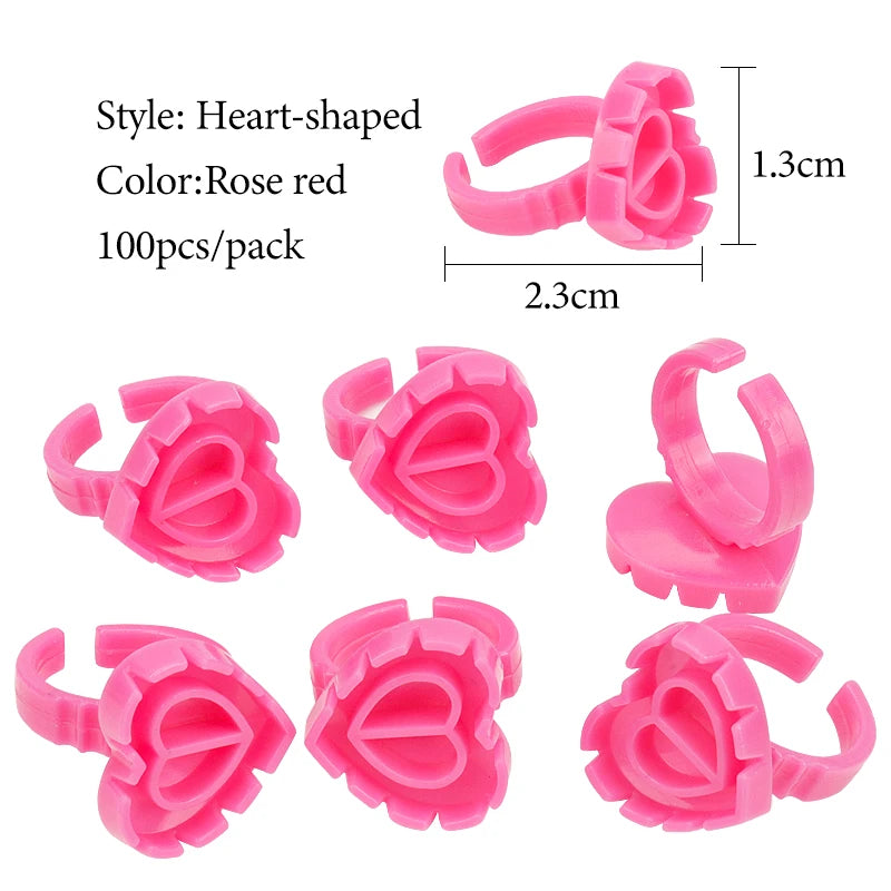 100 Pcs Disposable Eyelash Glue Ring Holder Cup Heart-shaped Plastic