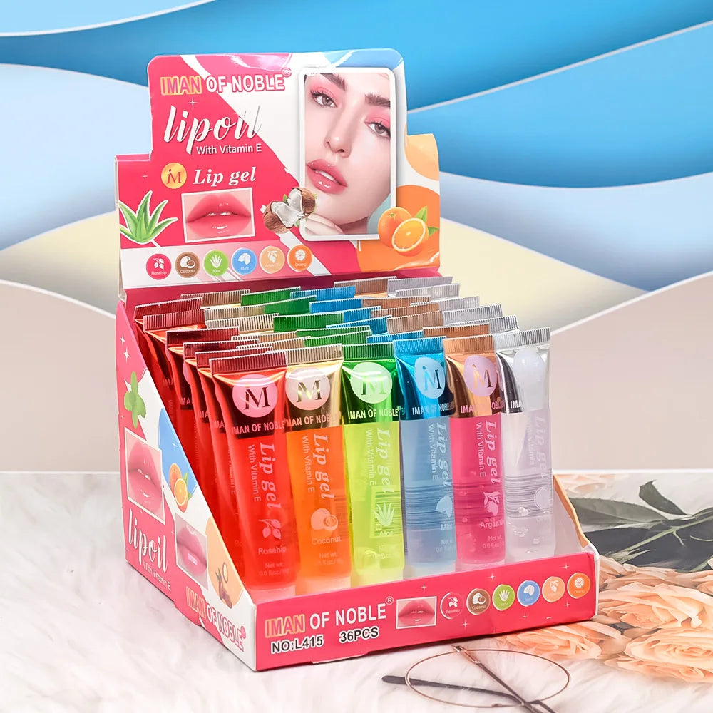6Pcs Fruity Flavor Watery Glossy Lip Gloss Set Clear Lip Gel Hydrating