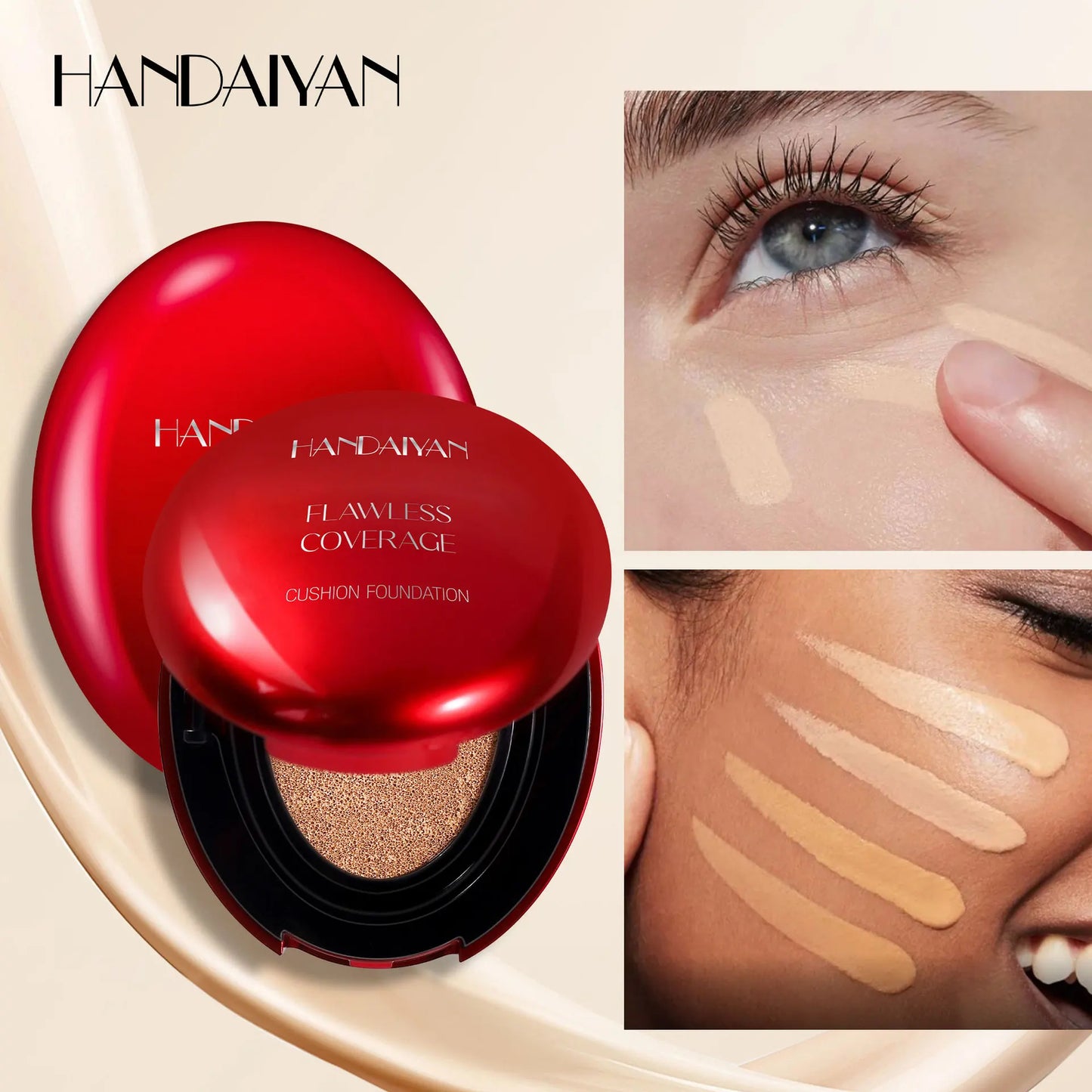 handaiyan Puff + Concealer Red Shell Foundation Natural Finish