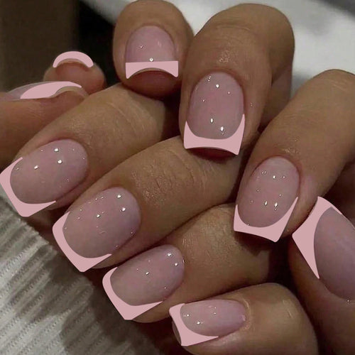 24pcs/set short square fake nails for women cute bride heart white