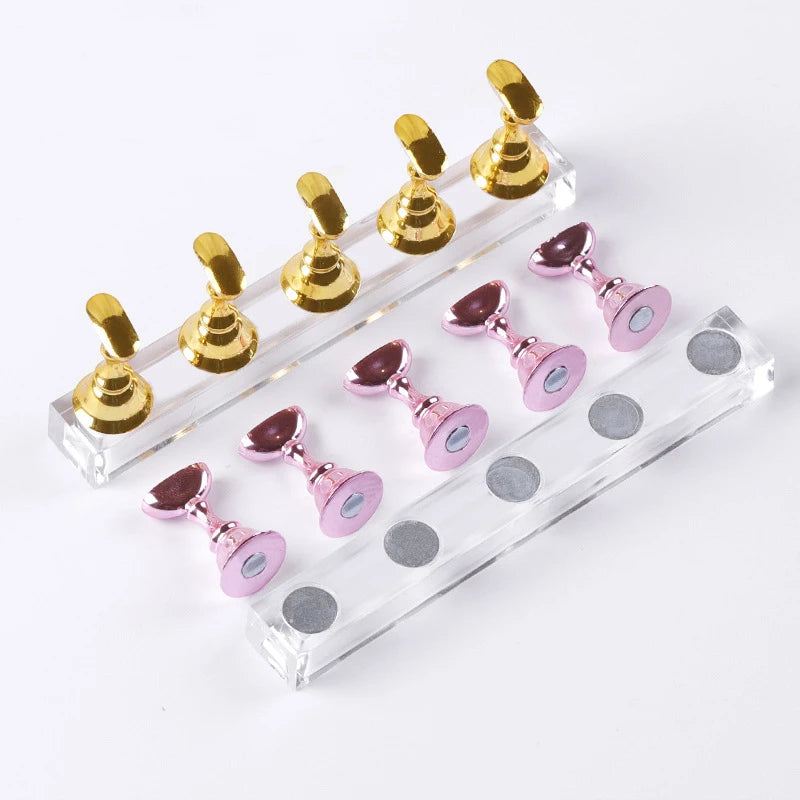 5pcs/Set Magnetic Nail Holder False Nail Tip Practice Stand Crystal