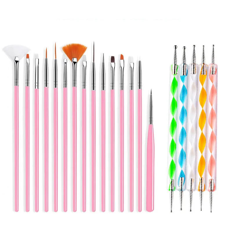 20/15pc Nails Art Brushes Set Manicure Liquid Powder Carving UV Nail