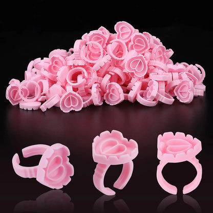 100 PCS Disposable Heart-shaped Plastic Glue Ring Cup Eyelash
