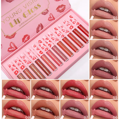 10pcs/set Nude Lip Gloss Matte Velvet Lipstick Waterproof Long-lasting