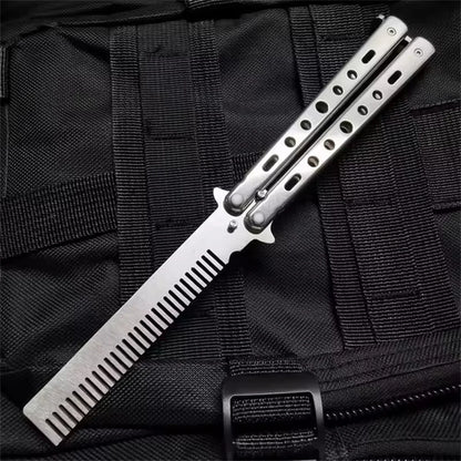 Foldable Comb Stainless Steel Practice Training Butterfly Knife Comb