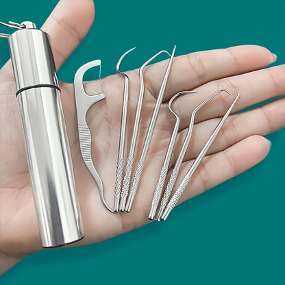 Stainless Steel Toothpicks Pocket Set, Portable Floss Pick Reusable