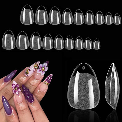 240Pcs/Box Half Matte XXS Almond Nail Tips Full Cover Soft Gel False