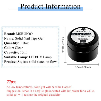 MSRUIOO 10ml Clear Solid Nail Tips Gel Long Lasting Bubble-free UV/LED
