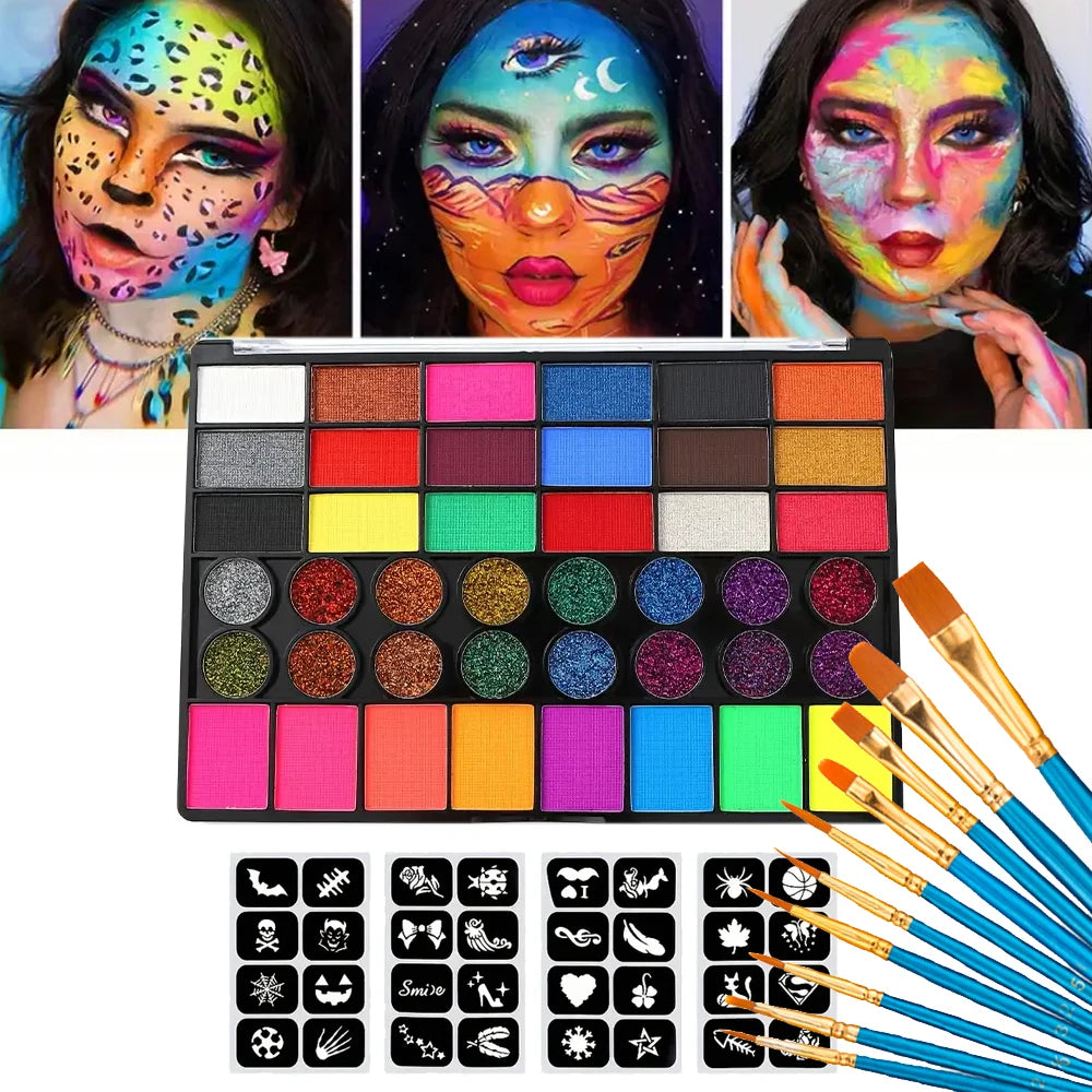 42 Colors Water Soluble Face Body Painting Set UV Neon Glitter Face
