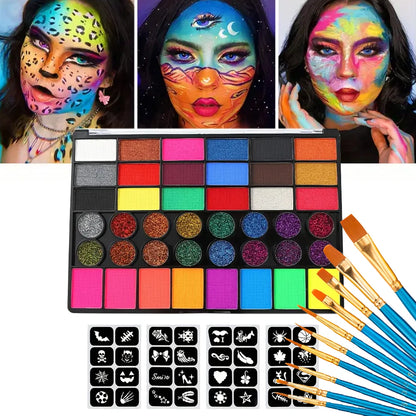 42 Colors Water Soluble Face Body Painting Set UV Neon Glitter Face