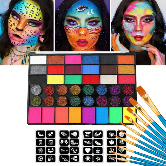 42 Colors Water Soluble Face Body Painting Set UV Neon Glitter Face