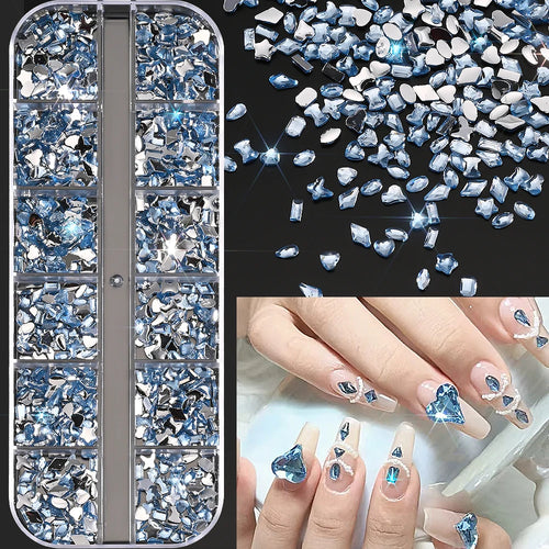 12Grids Ocean Gold Nail Art Charms Shell/Seahorse/Starfish White Half