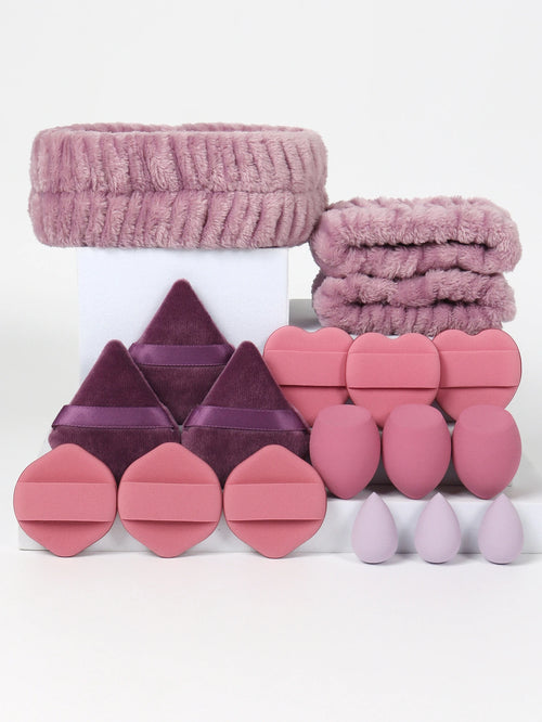 18 piece headband set. 1 hair band & 2 wrist bands & 3 make-up Sponges