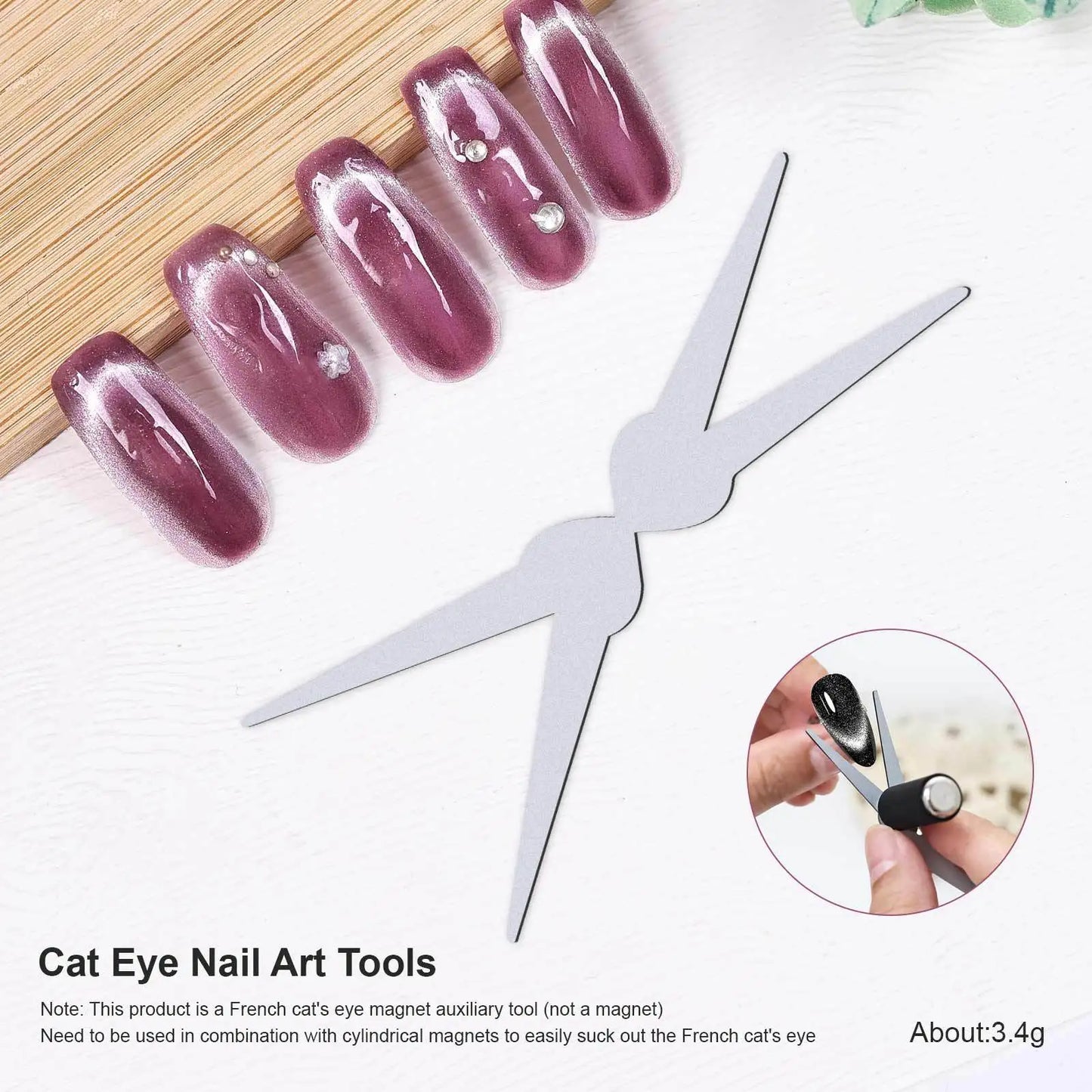 3D Double Headed Nails French Shape Strong Cat Eye Magnet Nail Art Gel