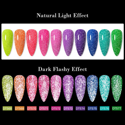 MEET ACROSS 7ml Pink Fluorescent Reflective Gel Nail Polish Glitter