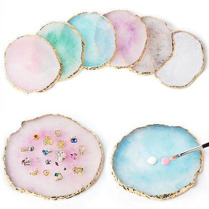 1PC Round Resin Agate Stone Nail Art Palette False Nail Tips Mixing