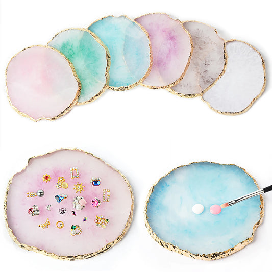 1PC Round Resin Agate Stone Nail Art Palette False Nail Tips Mixing
