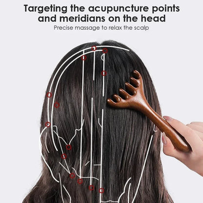 6-Claw Head Massager Wooden Meridian Massage Comb Body Gua Sha Tool