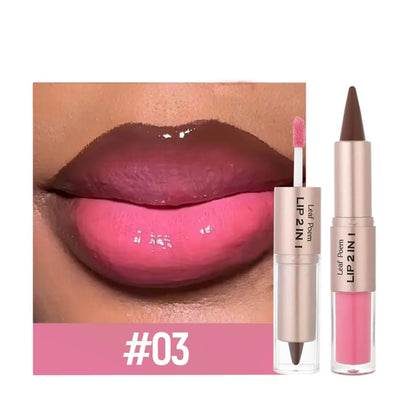 2IN1 Tapered Gradient Lipliner Pen Nude Brown Mirror Glass Lip Gloss