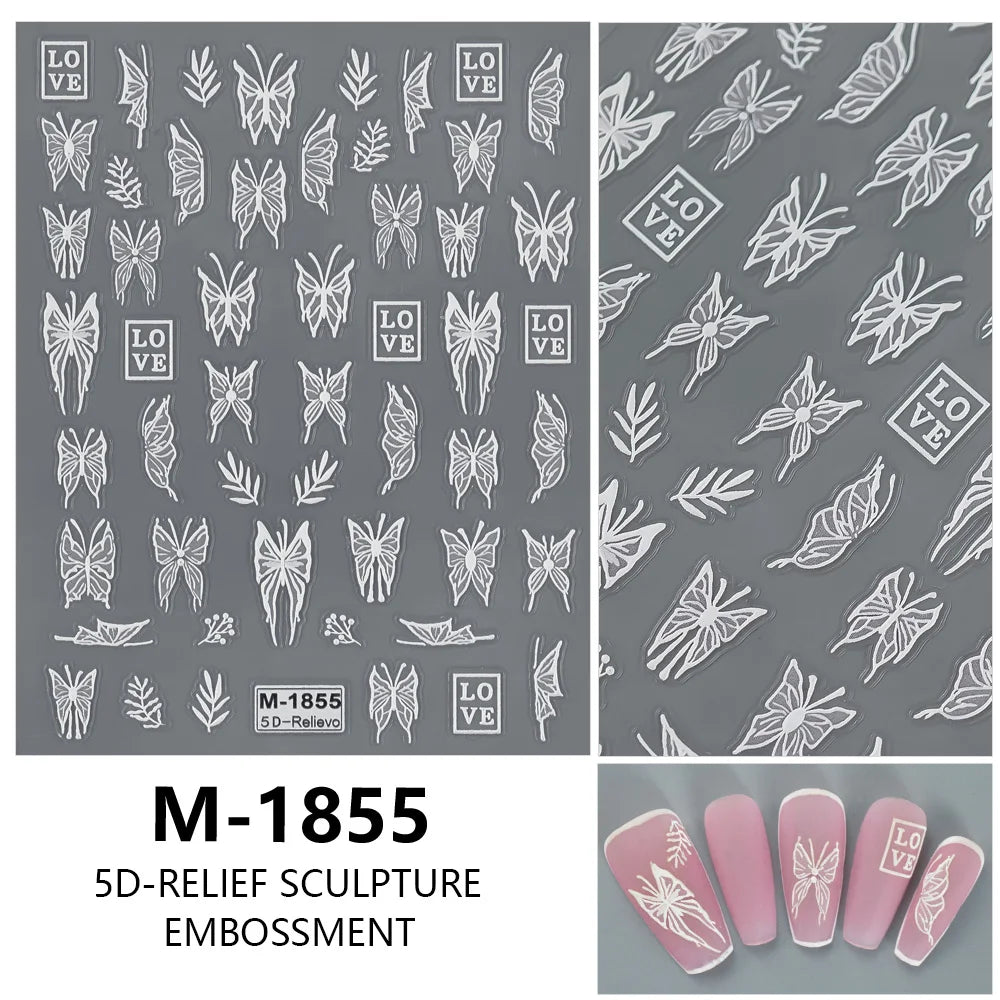 5D Nail Art Stickers Love Hearts Stars French Nail Art Design