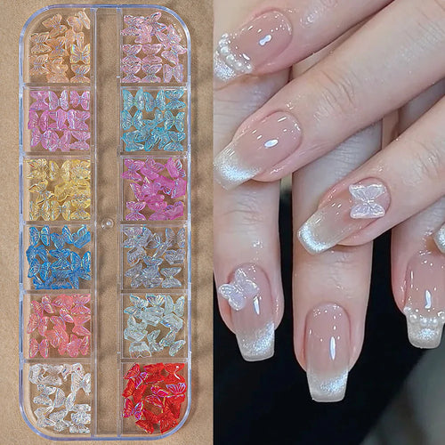 12Grids Ocean Gold Nail Art Charms Shell/Seahorse/Starfish White Half