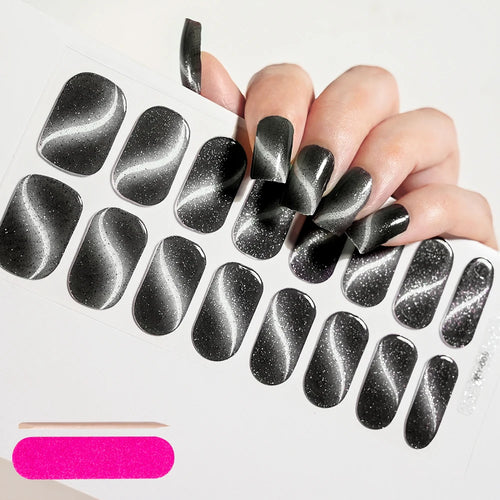 16Tips Semi-Cured Gel Nail Sticker Pure Color UV/LED Lamp Gel Nail