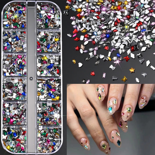 12Grids Ocean Gold Nail Art Charms Shell/Seahorse/Starfish White Half