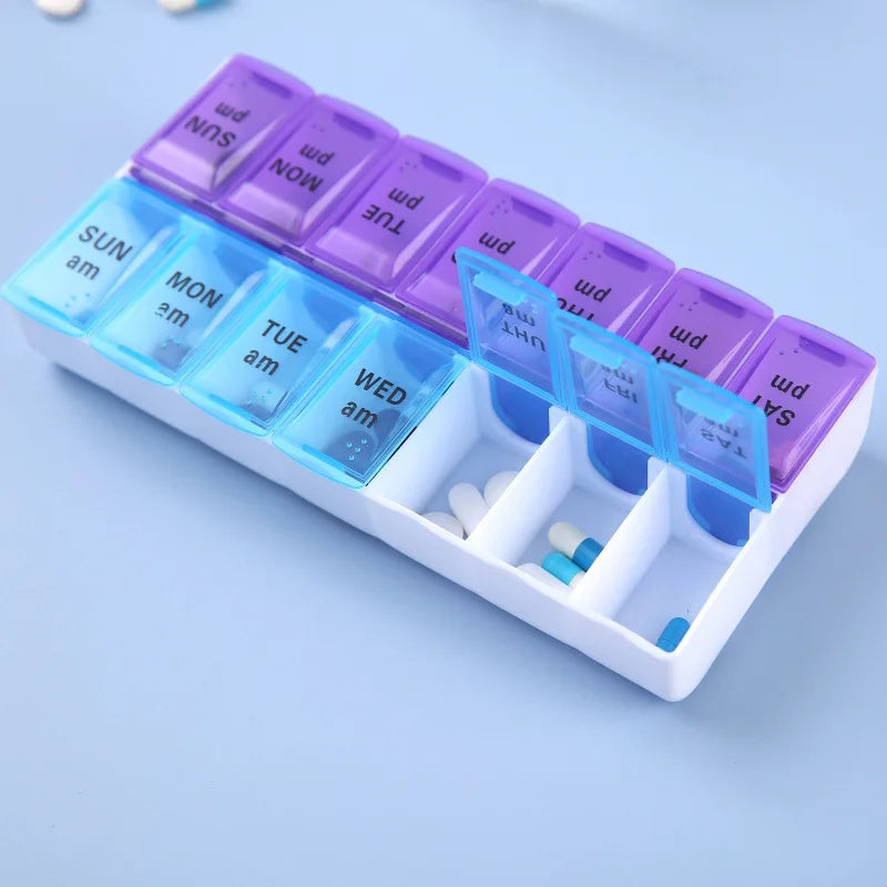 Weekly 14 Grids 7 Days Pill Box Portable Travel  Cases Organizer Pill