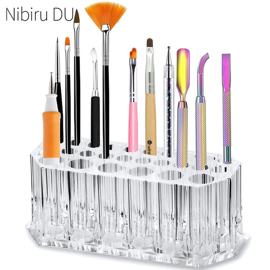 26 Holes Acrylic Nail Brushes Organizer Nail Art Kit Storage Tools