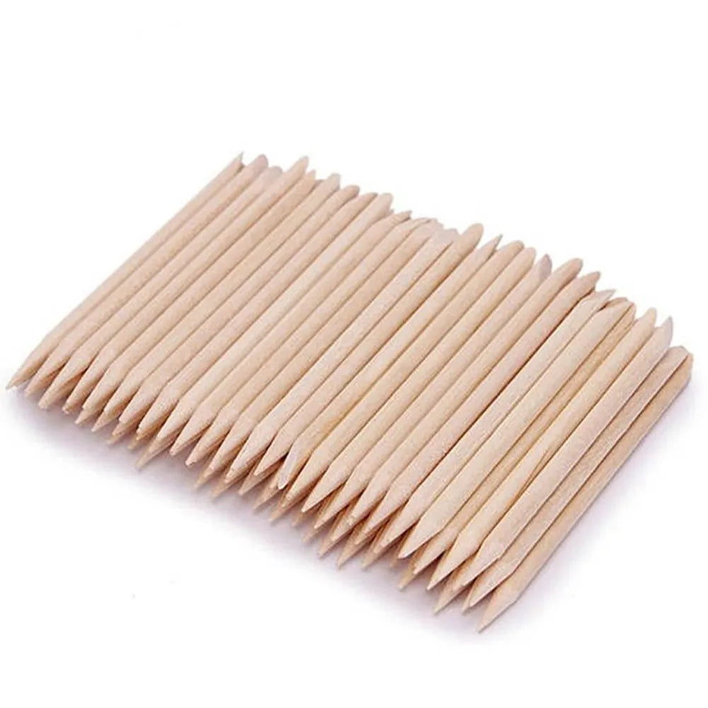 100PCS Nail Art Orange Wood Sticks Cuticle Pusher Remover