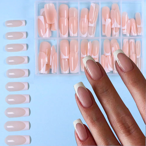120pcs -box Almond  White French Fake nails for Stylish Women & Girls,
