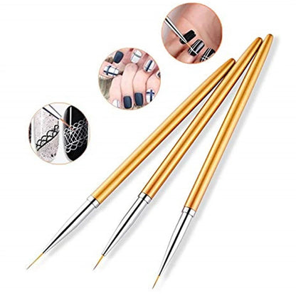 3Pcs Acrylic French Stripe Nail Art Liner Brush 3D Tips Line Stripes