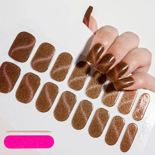 16Tips Semi-Cured Gel Nail Sticker Pure Color UV/LED Lamp Gel Nail
