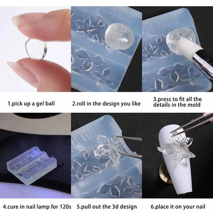 1Pcs 3D Bowknot Silicone Nail Molds+1Carving Pen Y2K Ballet Style