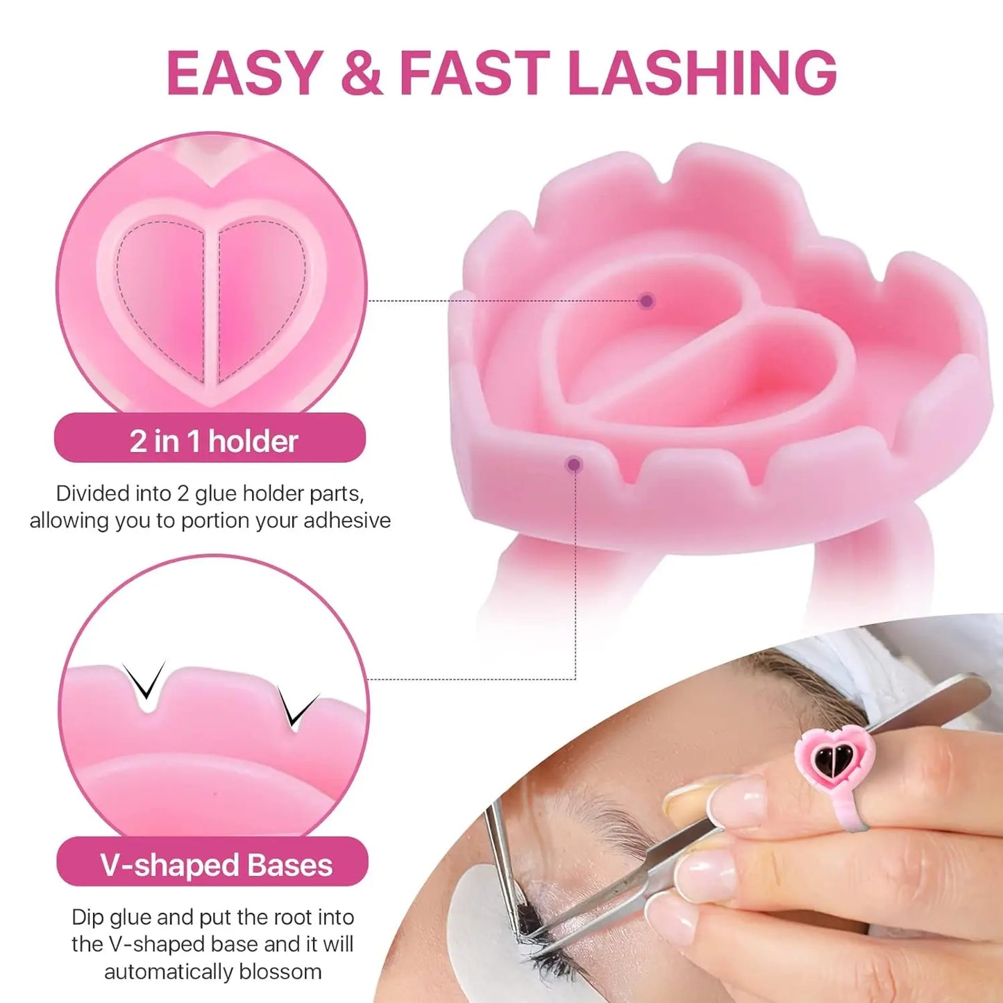 100 PCS Disposable Heart-shaped Plastic Glue Ring Cup Eyelash