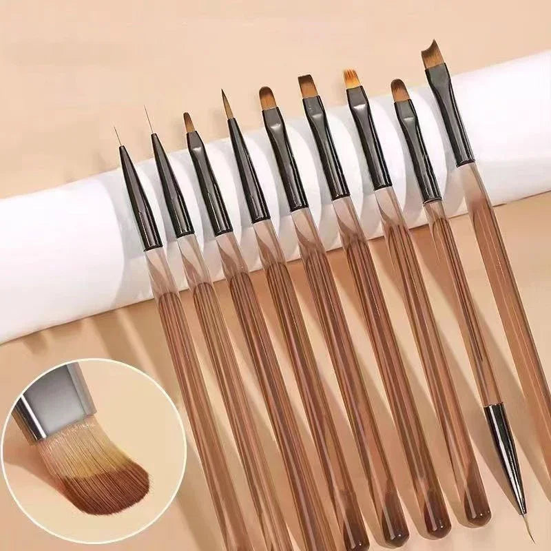 DIY Brush Nail Acrylic Drawing Brush, 9PCS UV Gel Nail Brush Eyeliner