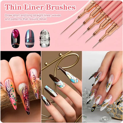 5 In 1 Nail Art Pen Set Brushes Set Elongated Lines Striping Drawing