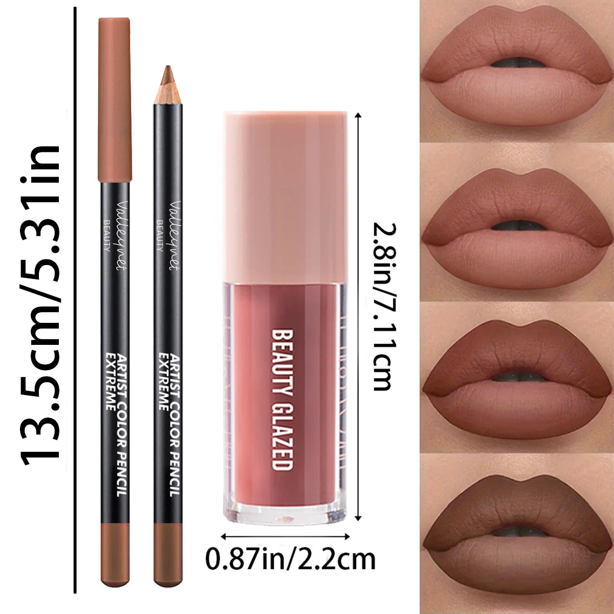 2pcs/Set Velvet Texture Lip Makeup,Matte Effect, Red, Brown Colors,