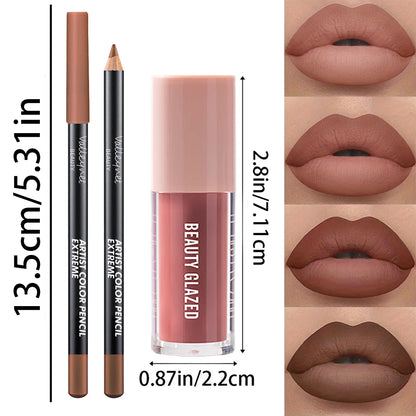 2pcs/Set Velvet Texture Lip Makeup,Matte Effect, Red, Brown Colors,