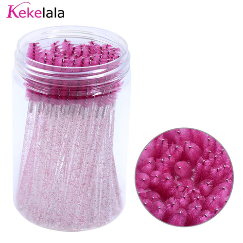 50Pcs/Bottle Eyelash Extension Brushes With Container Eyebrow  Eye