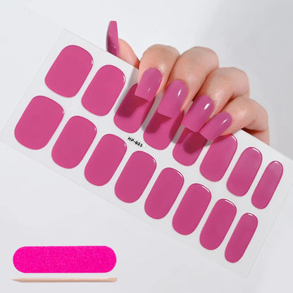 16Tips Semi-Cured Gel Nail Sticker Pure Color UV/LED Lamp Gel Nail