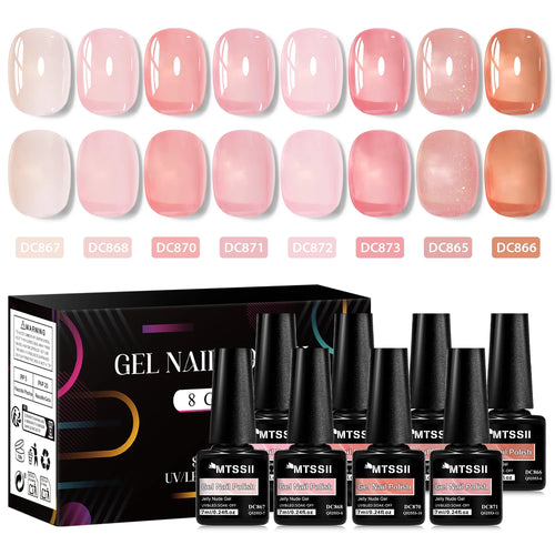 8pcs Nude Jelly Gel Nail Polish Set With Box Translucent Color Semi
