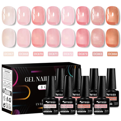 8pcs Nude Jelly Gel Nail Polish Set With Box Translucent Color Semi
